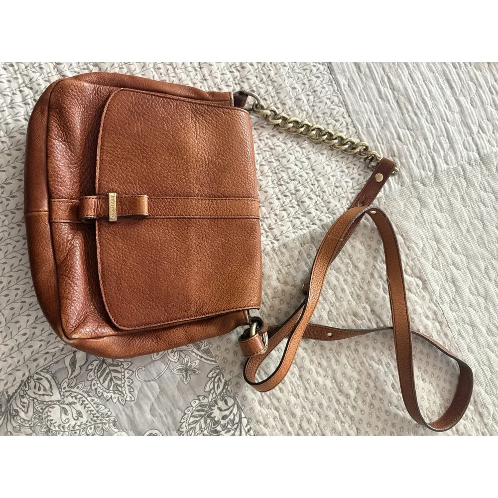 Vintage Brahmin Leather Crossbody Saddle Bag Croc Embossed Brown Turn Lock Purse